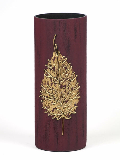 Handpainted Glass Vase for Flowers | Table Vase Art Decorated Burgundy