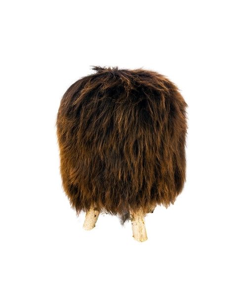Birch wood & Brown Sheepskin Ottoman